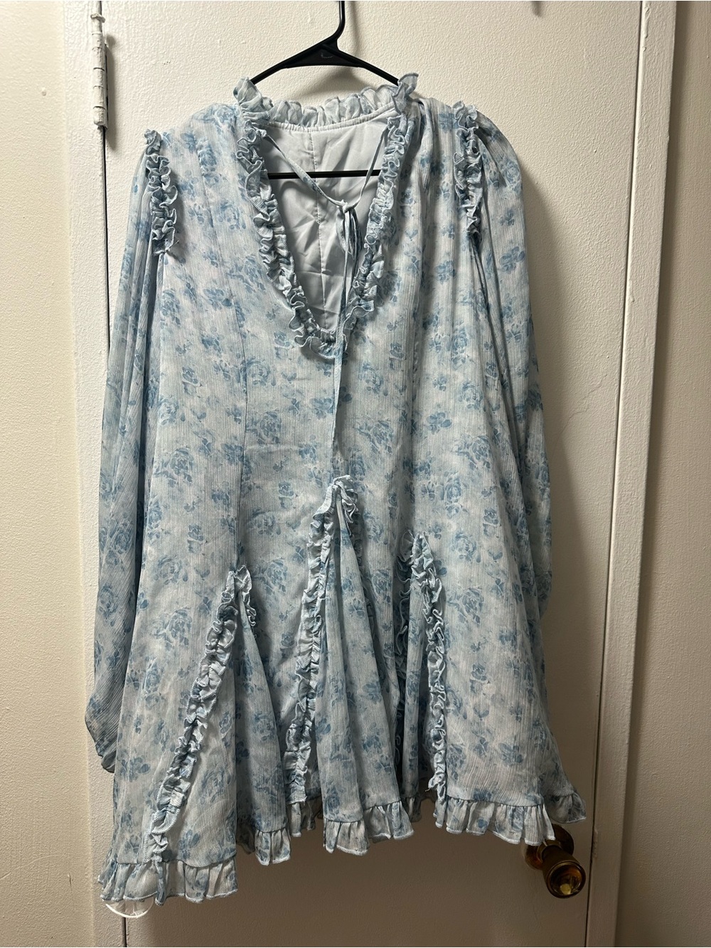 Babydoll Light Blue Floral Ruffle Dress